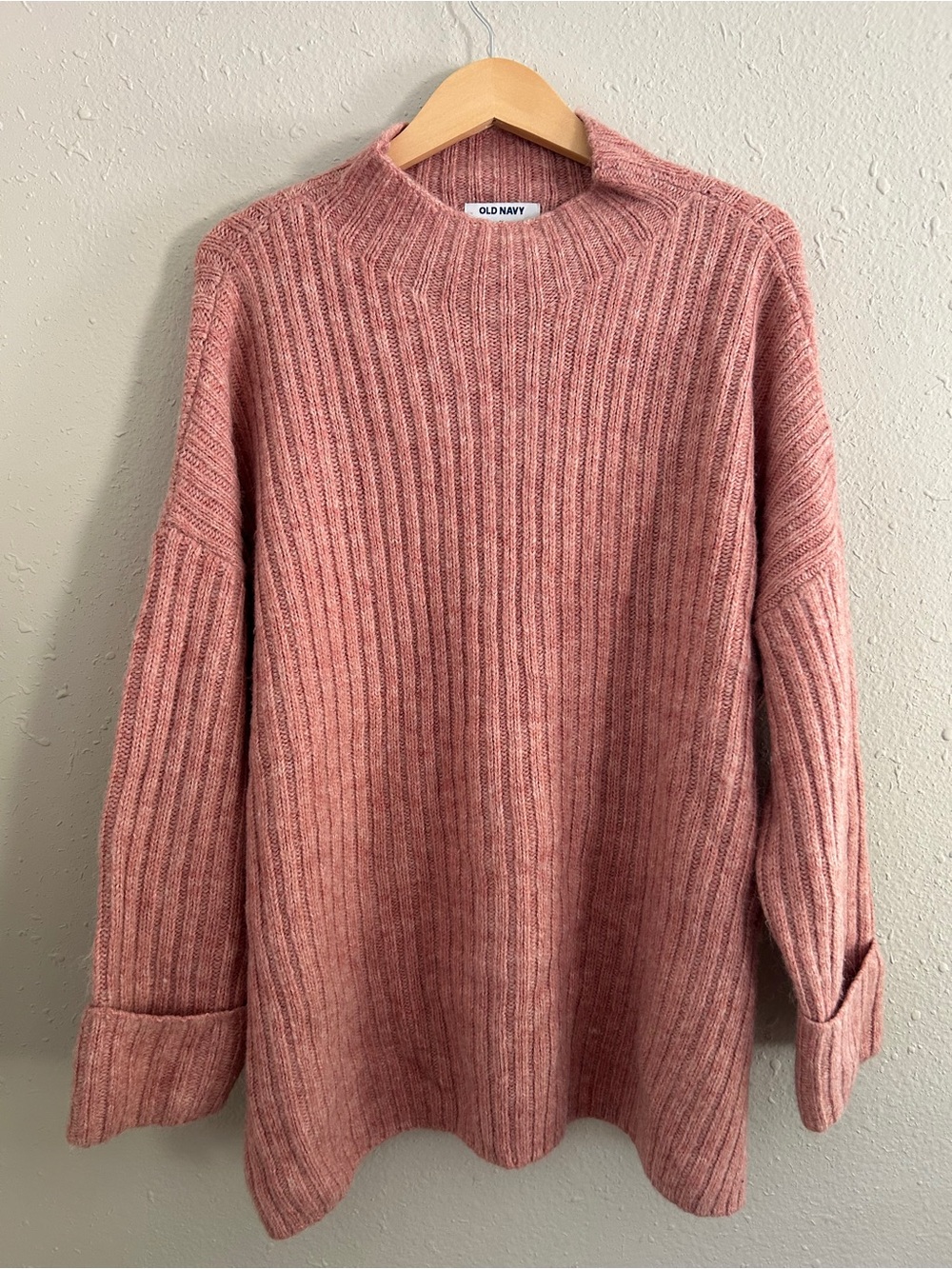 Old Navy Ribbed Mock Neck Sweater Pink Rose Fall Tunic Comfy Casual